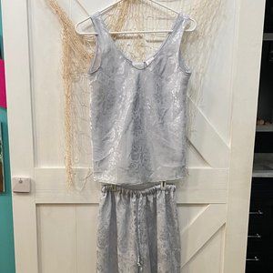 Blue 2-piece satin pajamas